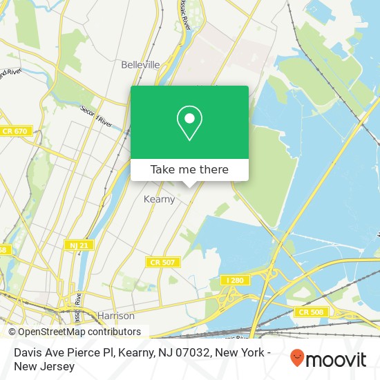 Mapa de Davis Ave Pierce Pl, Kearny, NJ 07032