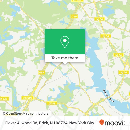 Mapa de Clover Allwood Rd, Brick, NJ 08724