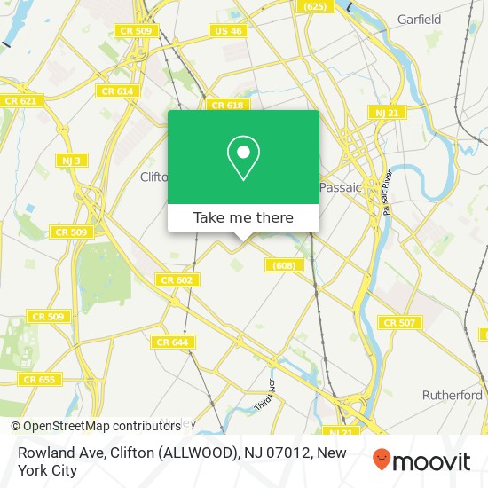 Mapa de Rowland Ave, Clifton (ALLWOOD), NJ 07012