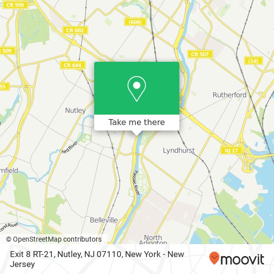 Mapa de Exit 8 RT-21, Nutley, NJ 07110