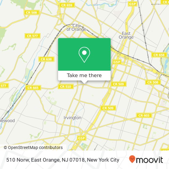 Mapa de 510 Norw, East Orange, NJ 07018