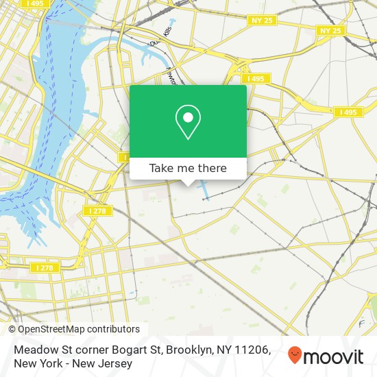 Mapa de Meadow St corner Bogart St, Brooklyn, NY 11206