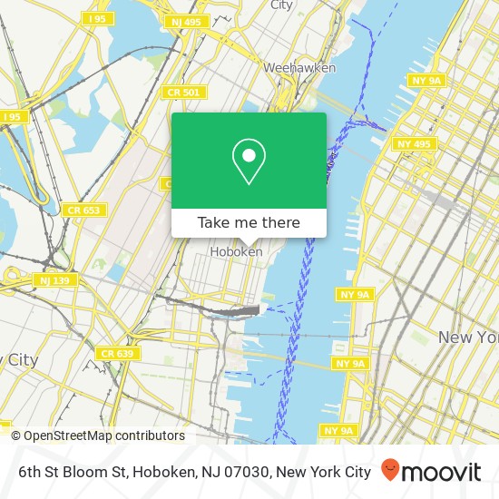 Mapa de 6th St Bloom St, Hoboken, NJ 07030