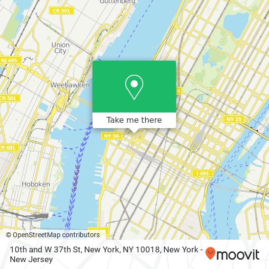 10th and W 37th St, New York, NY 10018 map