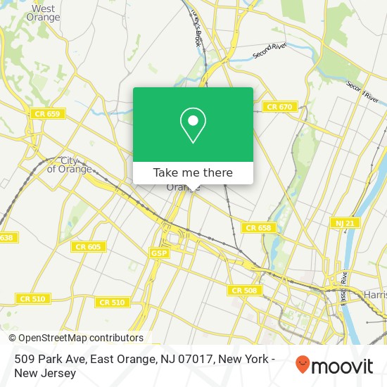 Mapa de 509 Park Ave, East Orange, NJ 07017