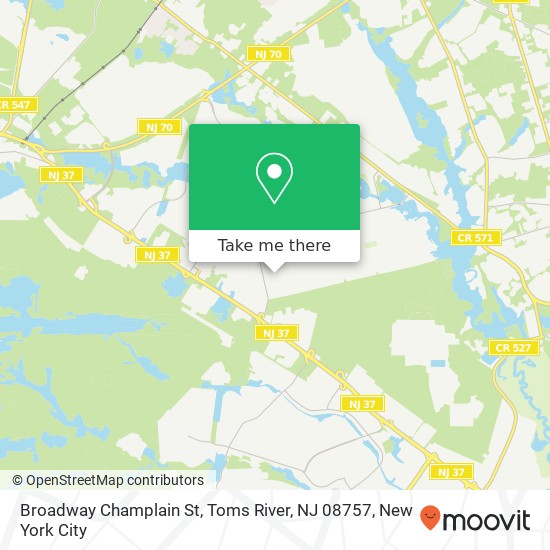 Mapa de Broadway Champlain St, Toms River, NJ 08757