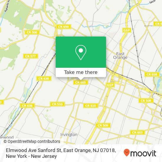 Mapa de Elmwood Ave Sanford St, East Orange, NJ 07018