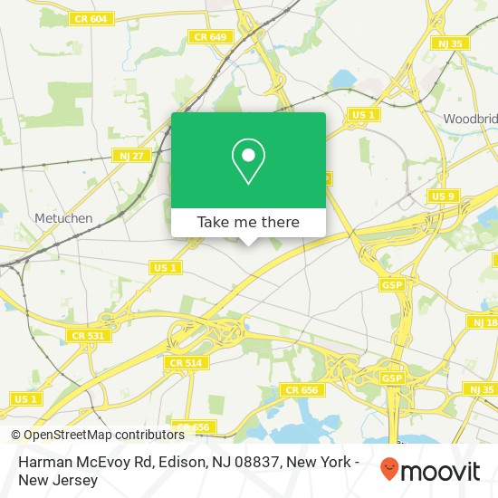 Mapa de Harman McEvoy Rd, Edison, NJ 08837