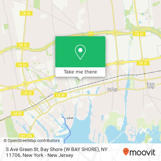 Mapa de S Ave Green St, Bay Shore (W BAY SHORE), NY 11706