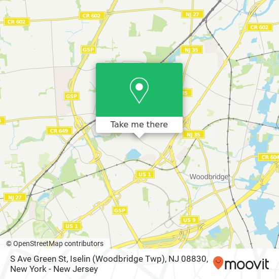 Mapa de S Ave Green St, Iselin (Woodbridge Twp), NJ 08830