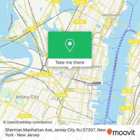 Mapa de Sherman Manhattan Ave, Jersey City, NJ 07307
