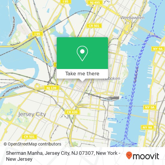 Mapa de Sherman Manha, Jersey City, NJ 07307