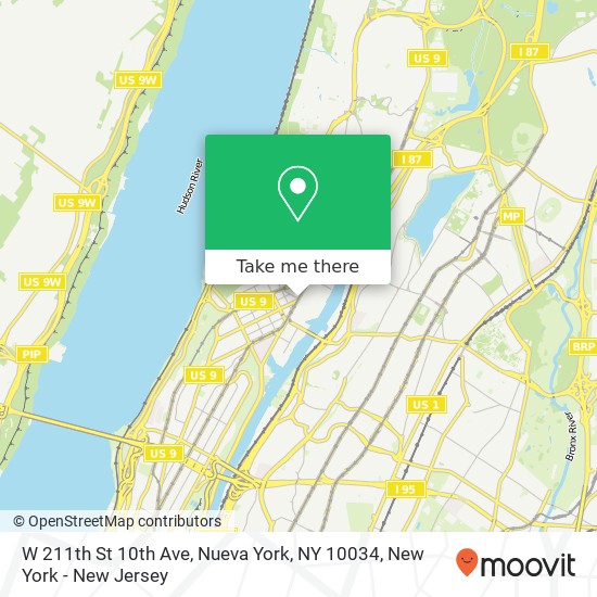 Mapa de W 211th St 10th Ave, Nueva York, NY 10034