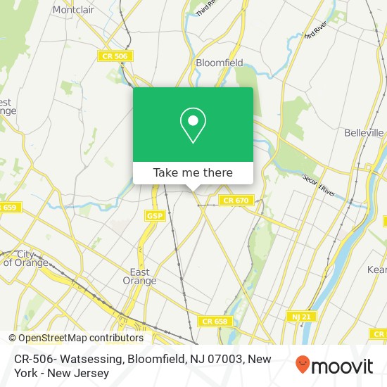 Mapa de CR-506- Watsessing, Bloomfield, NJ 07003