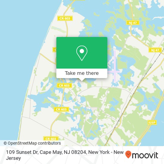 Mapa de 109 Sunset Dr, Cape May, NJ 08204