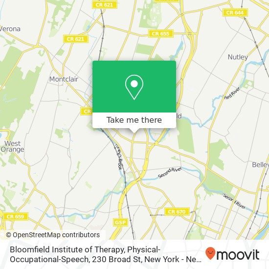 Bloomfield Institute of Therapy, Physical-Occupational-Speech, 230 Broad St map