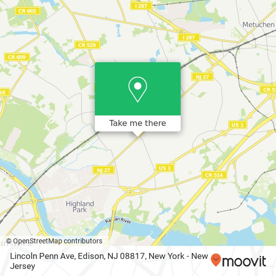 Mapa de Lincoln Penn Ave, Edison, NJ 08817