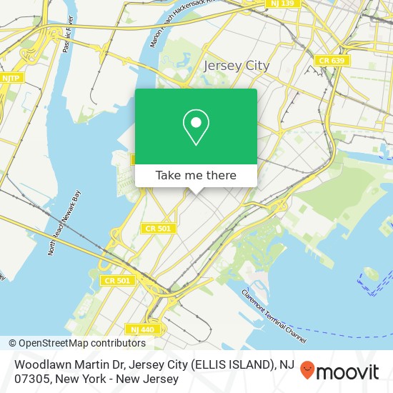 Mapa de Woodlawn Martin Dr, Jersey City (ELLIS ISLAND), NJ 07305