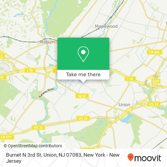 Mapa de Burnet N 3rd St, Union, NJ 07083