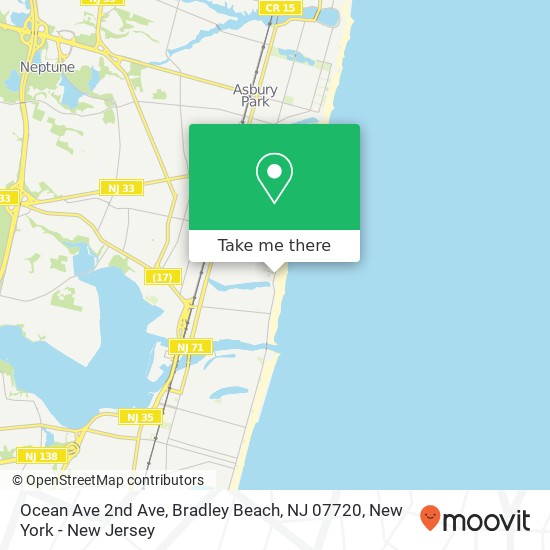 Mapa de Ocean Ave 2nd Ave, Bradley Beach, NJ 07720