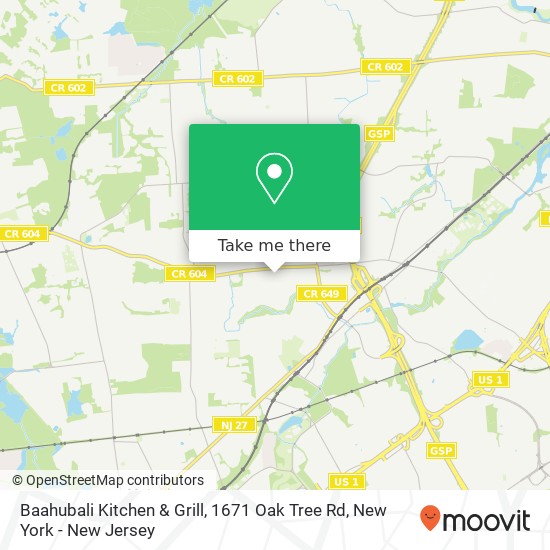 Baahubali Kitchen & Grill, 1671 Oak Tree Rd map