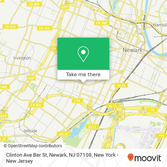 Mapa de Clinton Ave Ber St, Newark, NJ 07108