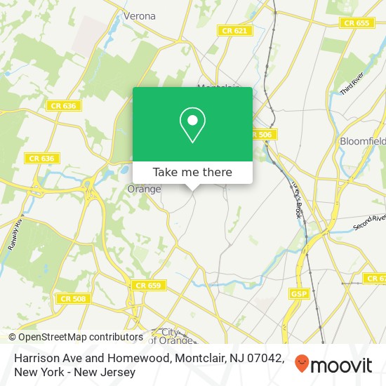 Mapa de Harrison Ave and Homewood, Montclair, NJ 07042