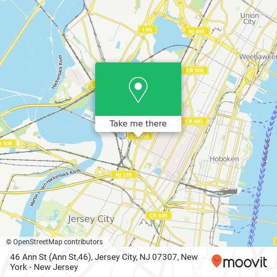 Mapa de 46 Ann St (Ann St,46), Jersey City, NJ 07307