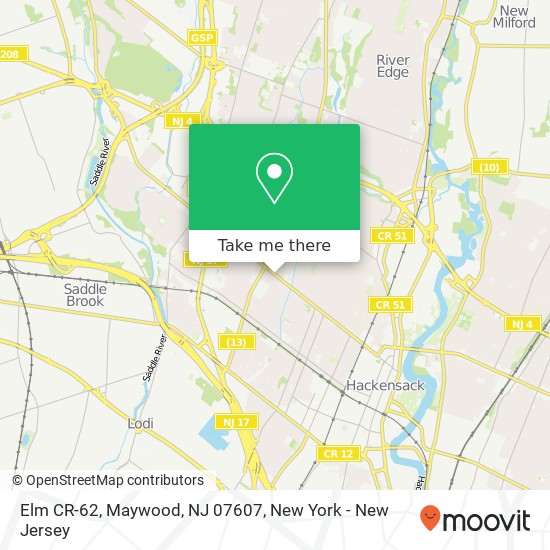 Mapa de Elm CR-62, Maywood, NJ 07607