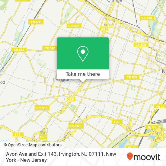 Avon Ave and Exit 143, Irvington, NJ 07111 map