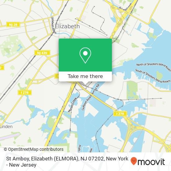 Mapa de St Amboy, Elizabeth (ELMORA), NJ 07202