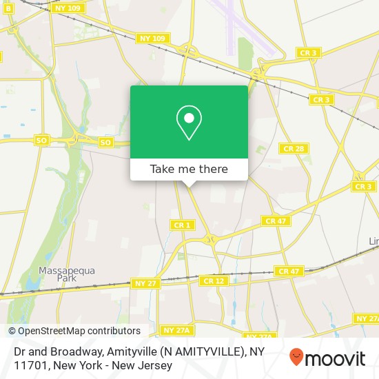 Mapa de Dr and Broadway, Amityville (N AMITYVILLE), NY 11701