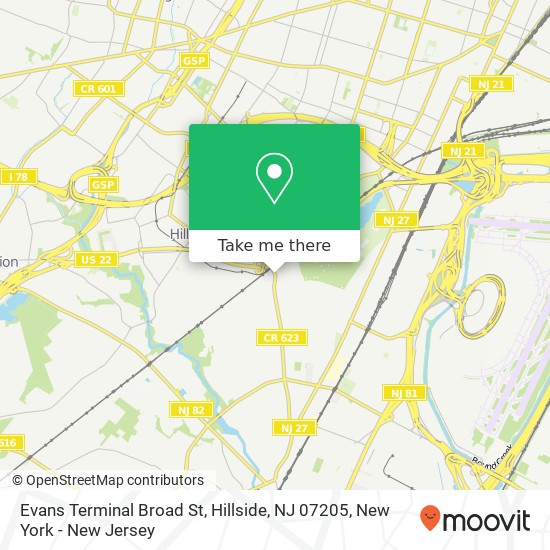 Mapa de Evans Terminal Broad St, Hillside, NJ 07205
