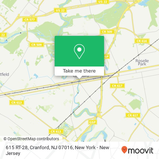 Mapa de 615 RT-28, Cranford, NJ 07016