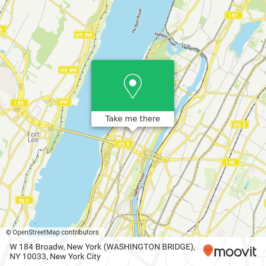 W 184 Broadw, New York (WASHINGTON BRIDGE), NY 10033 map