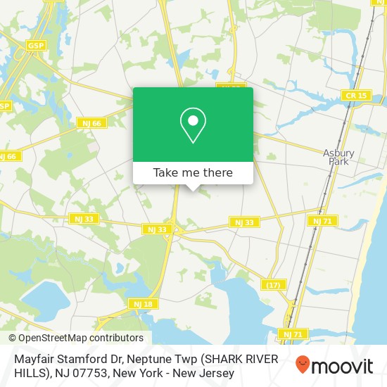 Mapa de Mayfair Stamford Dr, Neptune Twp (SHARK RIVER HILLS), NJ 07753