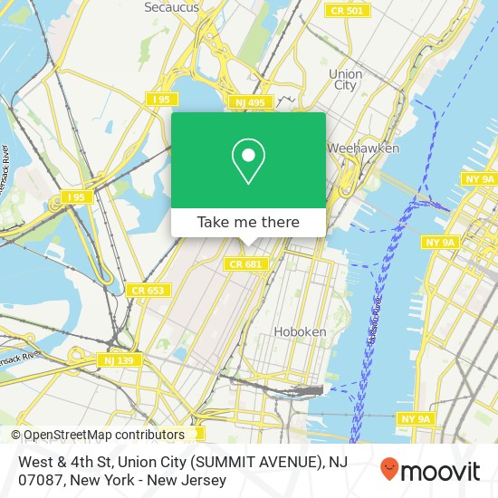Mapa de West & 4th St, Union City (SUMMIT AVENUE), NJ 07087