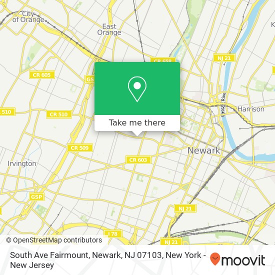 Mapa de South Ave Fairmount, Newark, NJ 07103