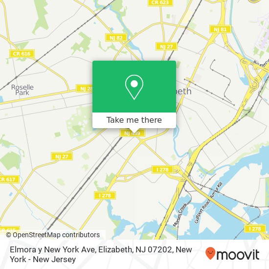 Mapa de Elmora y New York Ave, Elizabeth, NJ 07202