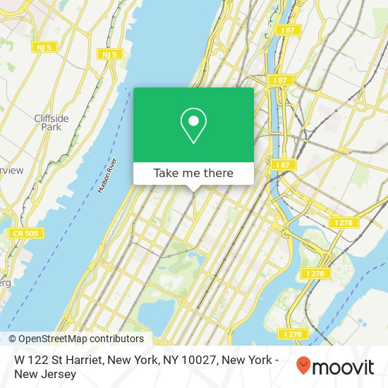 Mapa de W 122 St Harriet, New York, NY 10027