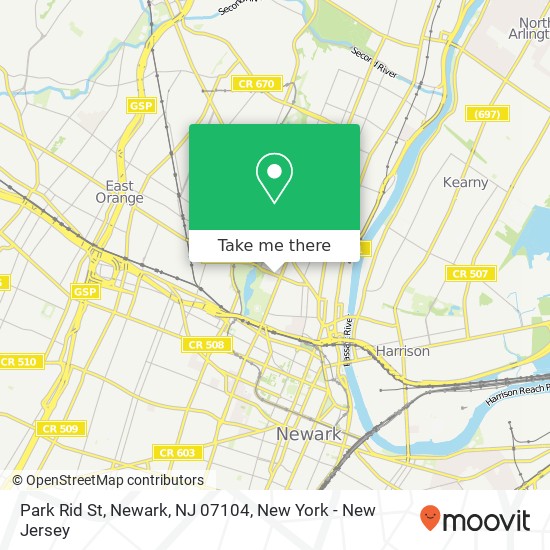 Mapa de Park Rid St, Newark, NJ 07104