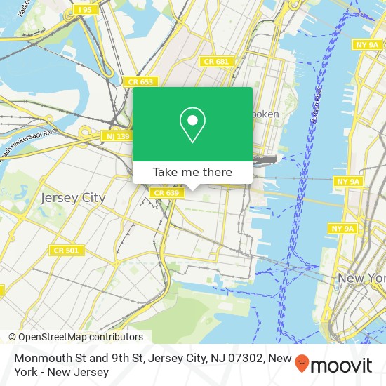 Mapa de Monmouth St and 9th St, Jersey City, NJ 07302
