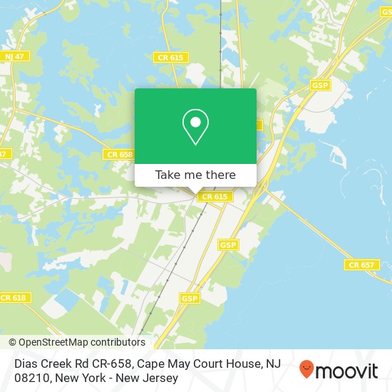 Mapa de Dias Creek Rd CR-658, Cape May Court House, NJ 08210