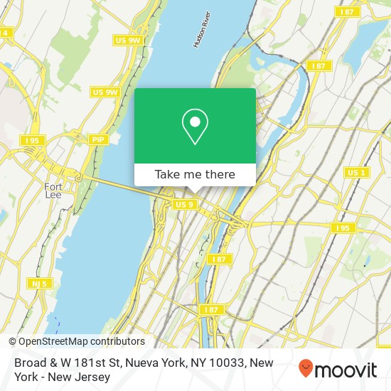 Broad & W 181st St, Nueva York, NY 10033 map