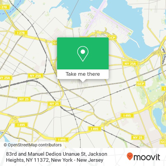 Mapa de 83rd and Manuel Dedios Unanue St, Jackson Heights, NY 11372