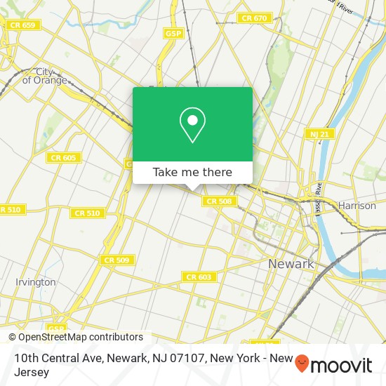Mapa de 10th Central Ave, Newark, NJ 07107