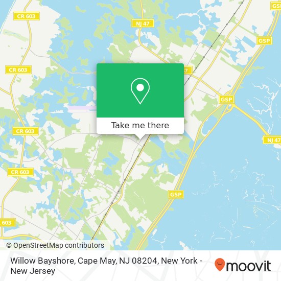 Mapa de Willow Bayshore, Cape May, NJ 08204