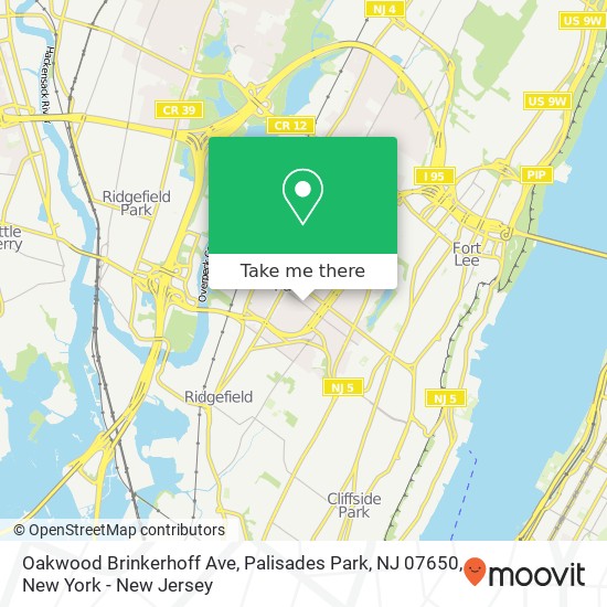 Mapa de Oakwood Brinkerhoff Ave, Palisades Park, NJ 07650