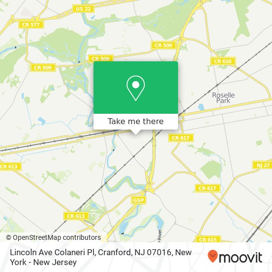 Mapa de Lincoln Ave Colaneri Pl, Cranford, NJ 07016