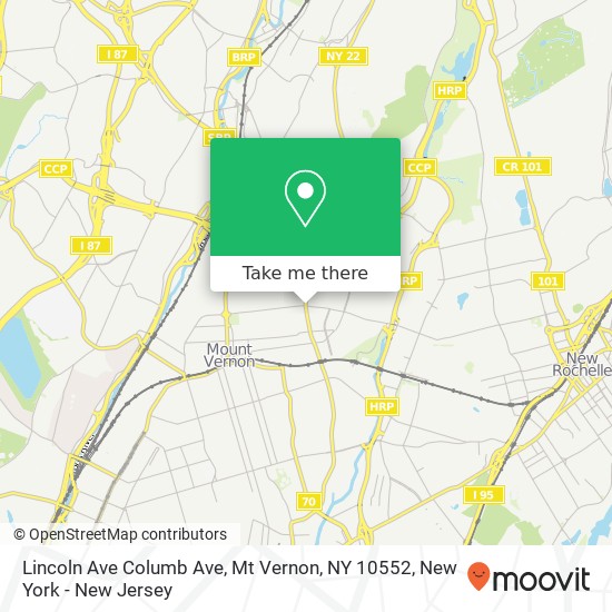Mapa de Lincoln Ave Columb Ave, Mt Vernon, NY 10552